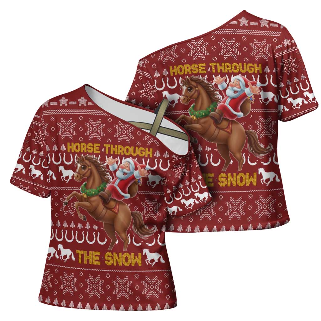 Horse Through The Snow Christmas Design Cross Shoulder Shirt Xmas Holiday Patterns - Wonder Print Shop