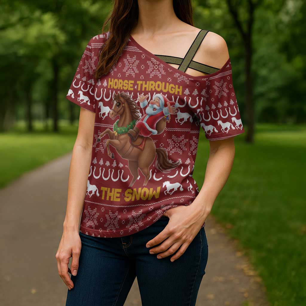 Horse Through The Snow Christmas Design Cross Shoulder Shirt Xmas Holiday Patterns - Wonder Print Shop