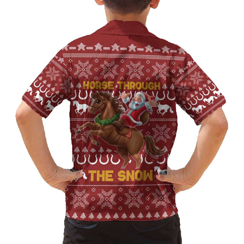 Horse Through The Snow Christmas Design Family Matching Long Sleeve Bodycon Dress and Hawaiian Shirt Xmas Holiday Patterns - Wonder Print Shop