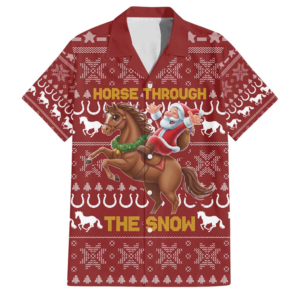 Horse Through The Snow Christmas Design Family Matching Long Sleeve Bodycon Dress and Hawaiian Shirt Xmas Holiday Patterns - Wonder Print Shop