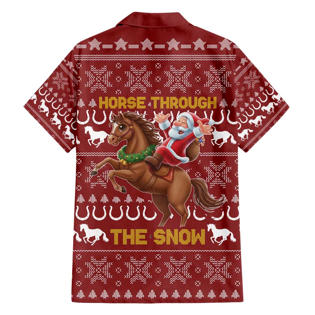Horse Through The Snow Christmas Design Family Matching Long Sleeve Bodycon Dress and Hawaiian Shirt Xmas Holiday Patterns - Wonder Print Shop