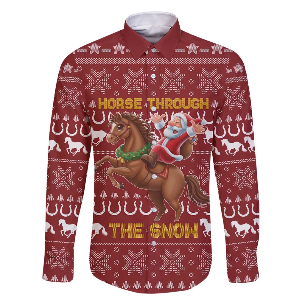 Horse Through The Snow Christmas Design Family Matching Long Sleeve Bodycon Dress and Hawaiian Shirt Xmas Holiday Patterns - Wonder Print Shop