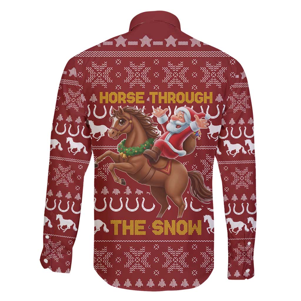 Horse Through The Snow Christmas Design Family Matching Long Sleeve Bodycon Dress and Hawaiian Shirt Xmas Holiday Patterns - Wonder Print Shop