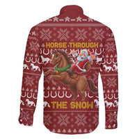 Horse Through The Snow Christmas Design Family Matching Long Sleeve Bodycon Dress and Hawaiian Shirt Xmas Holiday Patterns - Wonder Print Shop