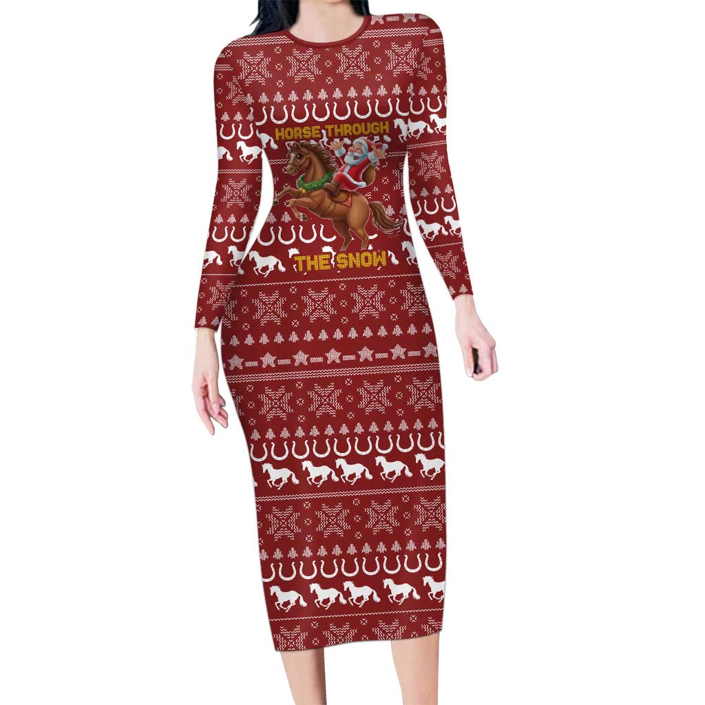 Horse Through The Snow Christmas Design Family Matching Long Sleeve Bodycon Dress and Hawaiian Shirt Xmas Holiday Patterns - Wonder Print Shop