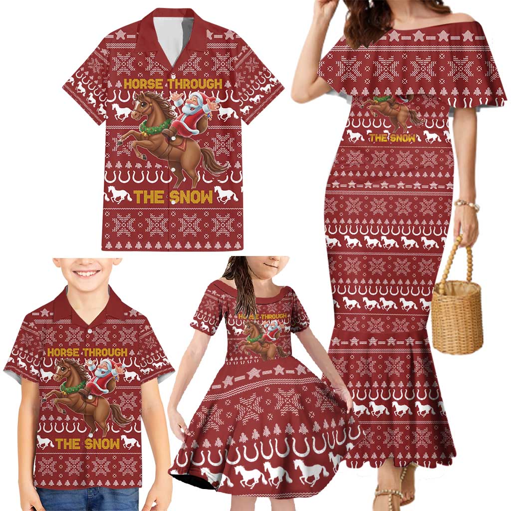Horse Through The Snow Christmas Design Family Matching Mermaid Dress and Hawaiian Shirt Xmas Holiday Patterns - Wonder Print Shop