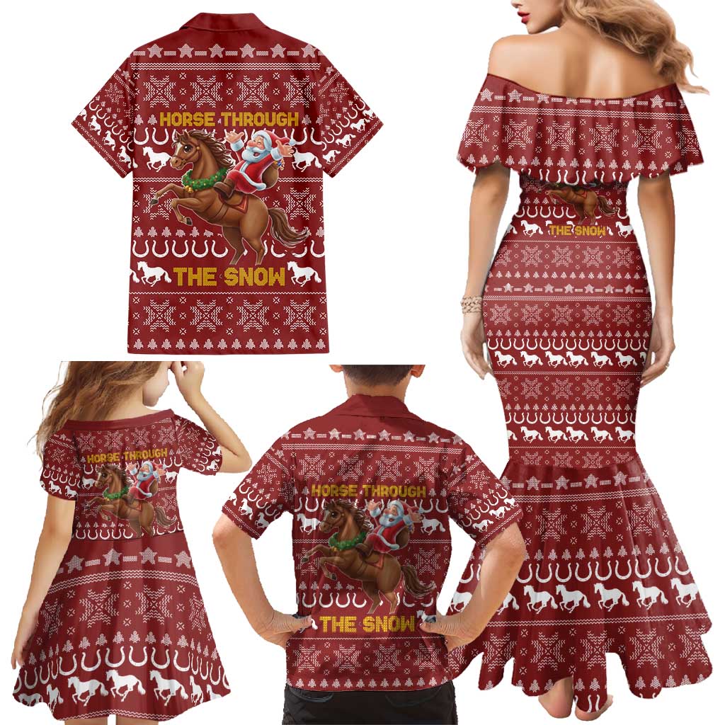 Horse Through The Snow Christmas Design Family Matching Mermaid Dress and Hawaiian Shirt Xmas Holiday Patterns - Wonder Print Shop