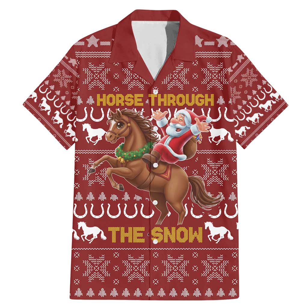 Horse Through The Snow Christmas Design Family Matching Mermaid Dress and Hawaiian Shirt Xmas Holiday Patterns - Wonder Print Shop