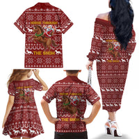 Horse Through The Snow Christmas Design Family Matching Off The Shoulder Long Sleeve Dress and Hawaiian Shirt Xmas Holiday Patterns - Wonder Print Shop