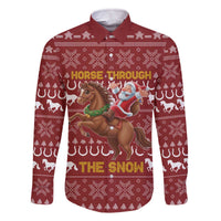 Horse Through The Snow Christmas Design Family Matching Off The Shoulder Long Sleeve Dress and Hawaiian Shirt Xmas Holiday Patterns - Wonder Print Shop