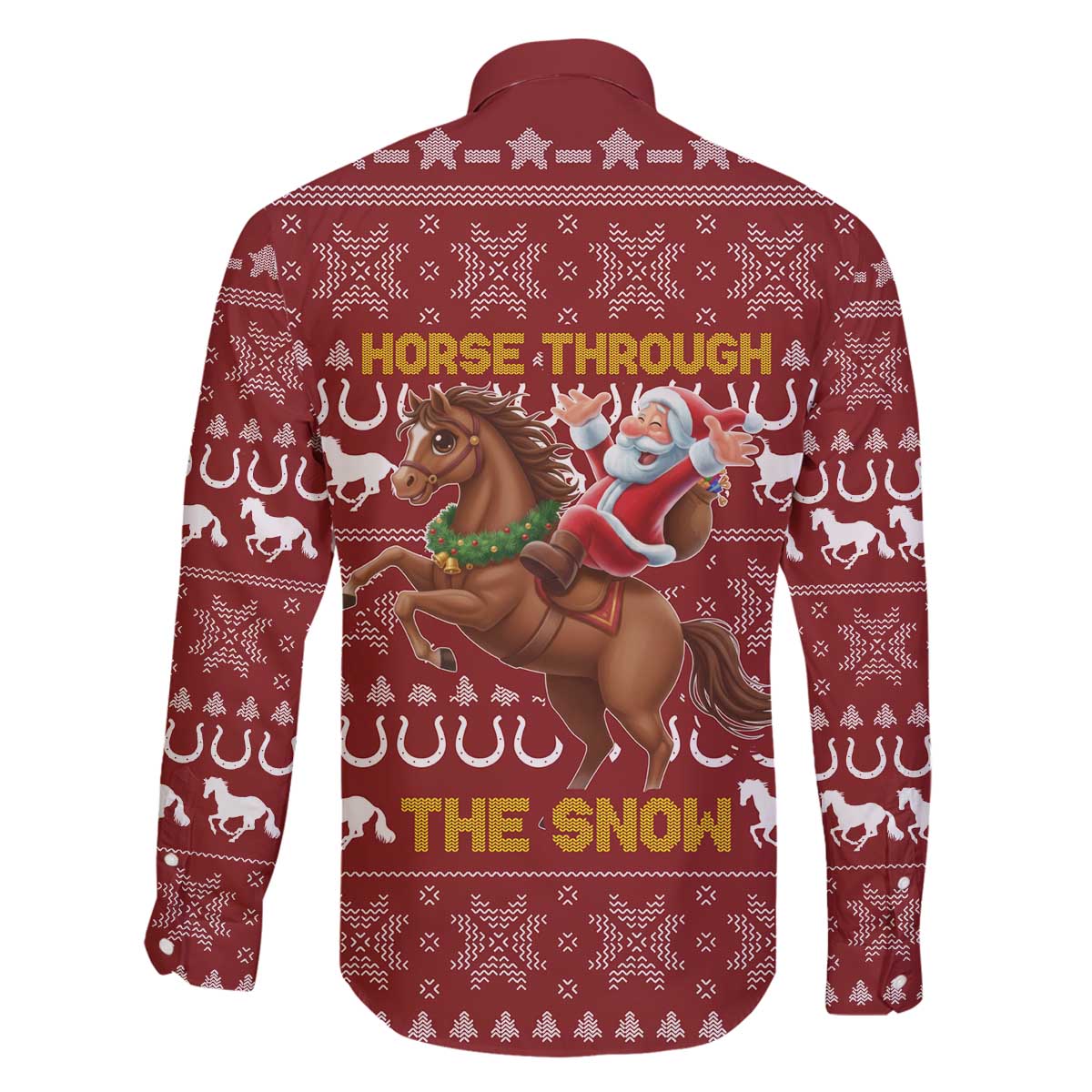 Horse Through The Snow Christmas Design Family Matching Off The Shoulder Long Sleeve Dress and Hawaiian Shirt Xmas Holiday Patterns - Wonder Print Shop