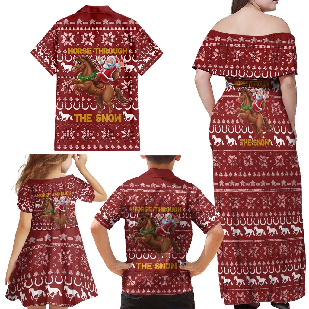 Horse Through The Snow Christmas Design Family Matching Off Shoulder Maxi Dress and Hawaiian Shirt Xmas Holiday Patterns - Wonder Print Shop
