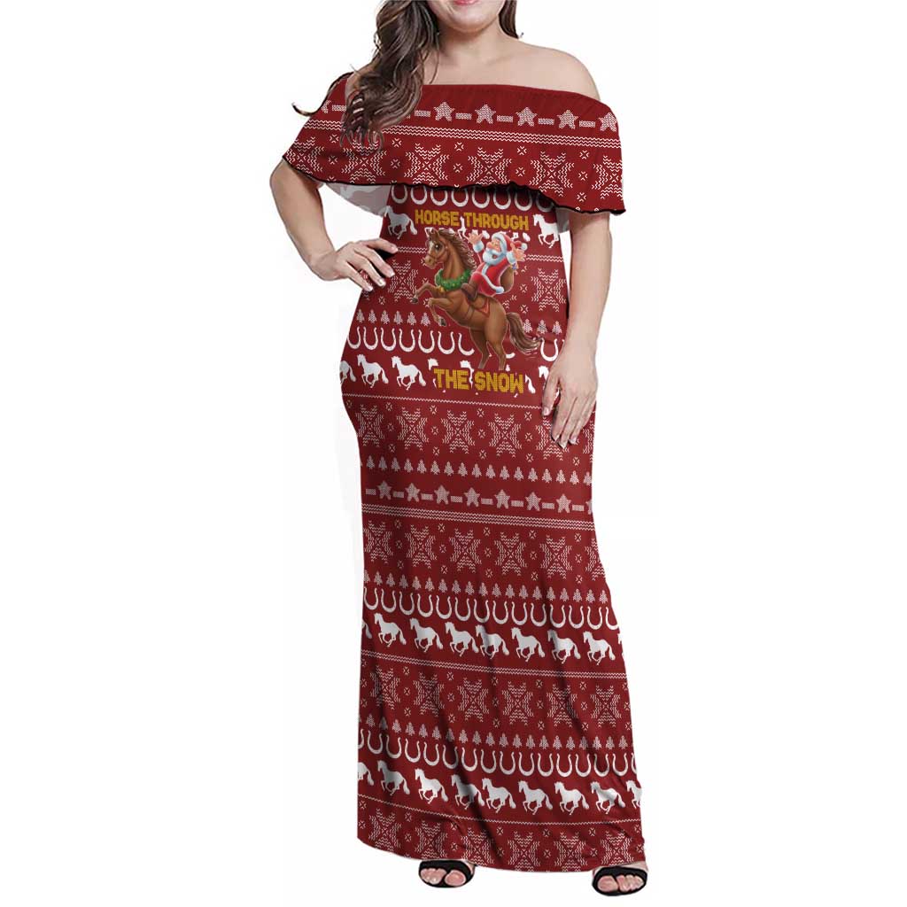 Horse Through The Snow Christmas Design Family Matching Off Shoulder Maxi Dress and Hawaiian Shirt Xmas Holiday Patterns - Wonder Print Shop