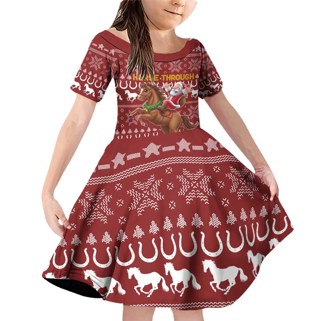 Horse Through The Snow Christmas Design Family Matching Off Shoulder Short Dress and Hawaiian Shirt Xmas Holiday Patterns - Wonder Print Shop