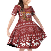 Horse Through The Snow Christmas Design Family Matching Off Shoulder Short Dress and Hawaiian Shirt Xmas Holiday Patterns - Wonder Print Shop