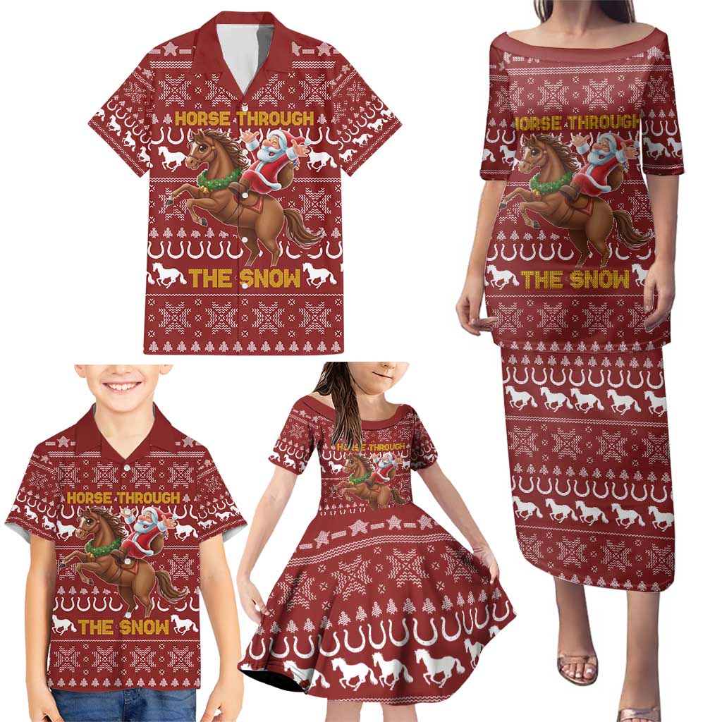 Horse Through The Snow Christmas Design Family Matching Puletasi and Hawaiian Shirt Xmas Holiday Patterns - Wonder Print Shop