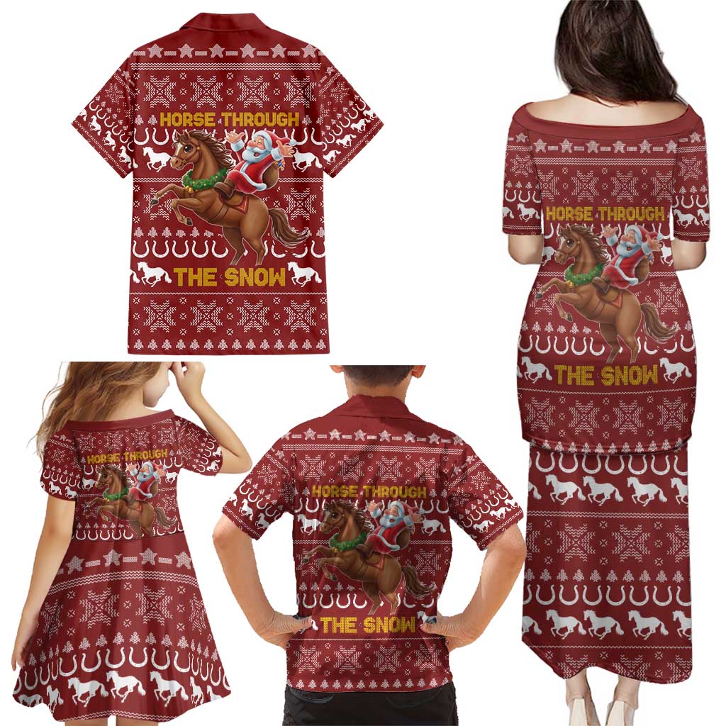 Horse Through The Snow Christmas Design Family Matching Puletasi and Hawaiian Shirt Xmas Holiday Patterns - Wonder Print Shop