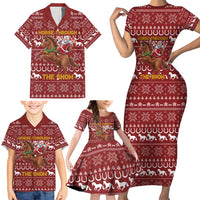 Horse Through The Snow Christmas Design Family Matching Short Sleeve Bodycon Dress and Hawaiian Shirt Xmas Holiday Patterns - Wonder Print Shop