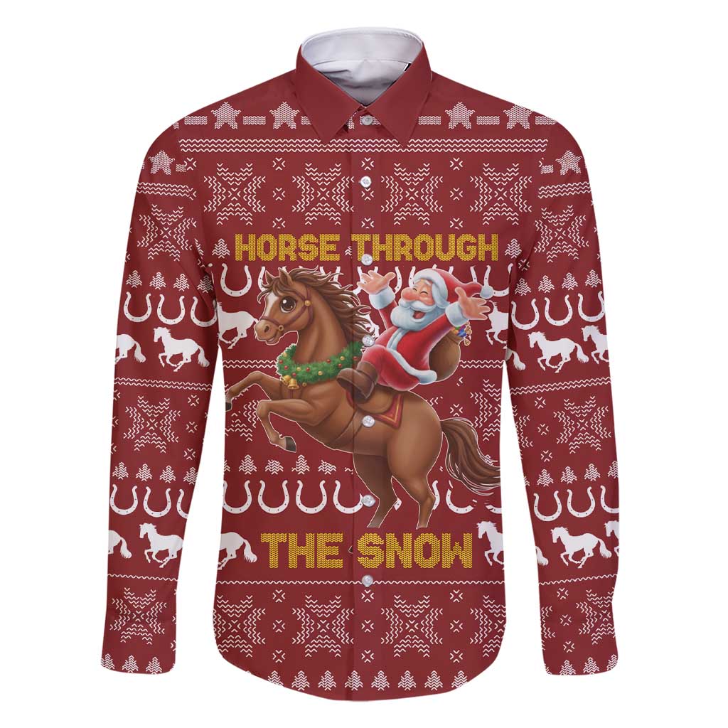 Horse Through The Snow Christmas Design Family Matching Short Sleeve Bodycon Dress and Hawaiian Shirt Xmas Holiday Patterns - Wonder Print Shop