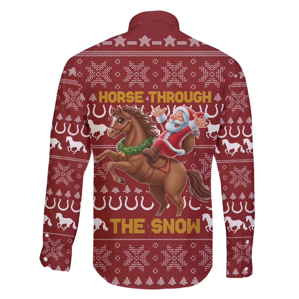 Horse Through The Snow Christmas Design Family Matching Short Sleeve Bodycon Dress and Hawaiian Shirt Xmas Holiday Patterns - Wonder Print Shop