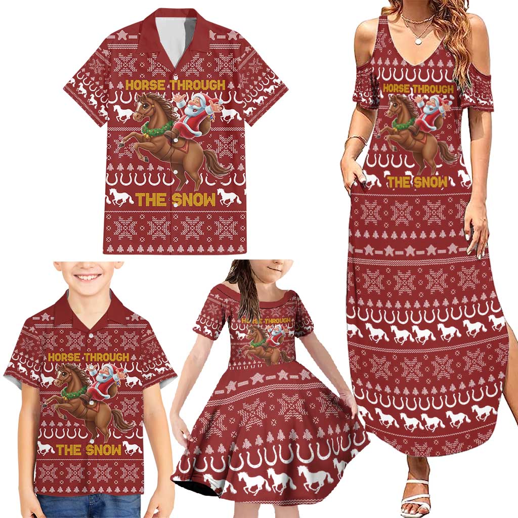 Horse Through The Snow Christmas Design Family Matching Summer Maxi Dress and Hawaiian Shirt Xmas Holiday Patterns - Wonder Print Shop