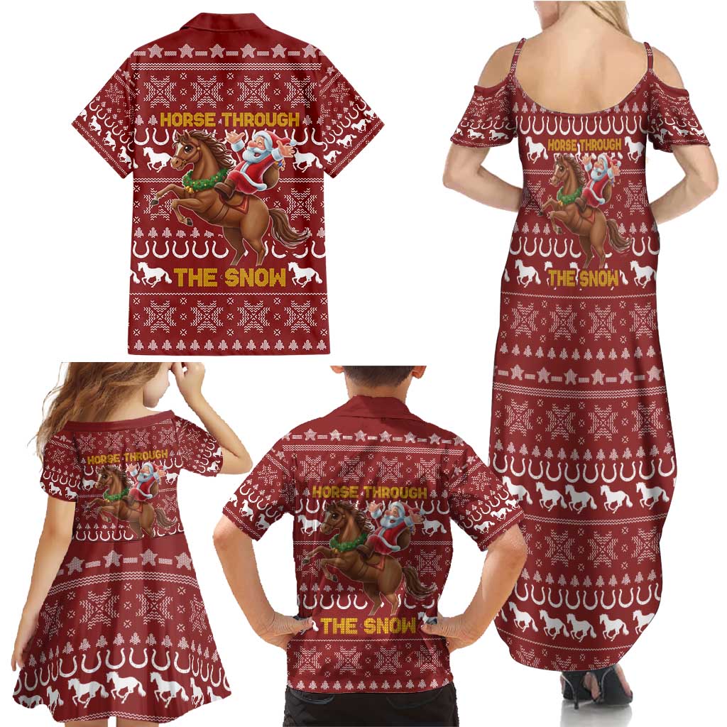 Horse Through The Snow Christmas Design Family Matching Summer Maxi Dress and Hawaiian Shirt Xmas Holiday Patterns - Wonder Print Shop