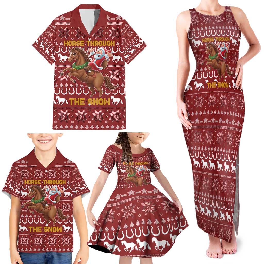 Horse Through The Snow Christmas Design Family Matching Tank Maxi Dress and Hawaiian Shirt Xmas Holiday Patterns - Wonder Print Shop