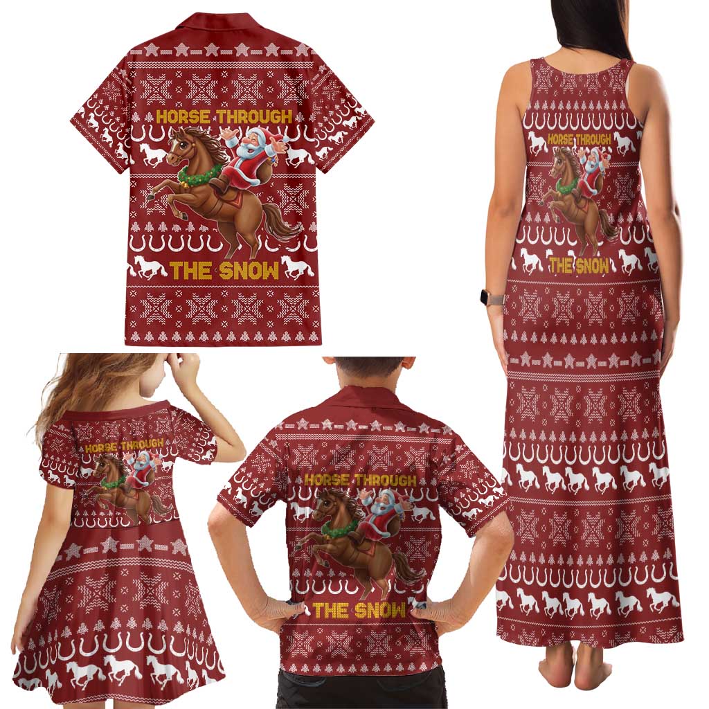 Horse Through The Snow Christmas Design Family Matching Tank Maxi Dress and Hawaiian Shirt Xmas Holiday Patterns - Wonder Print Shop