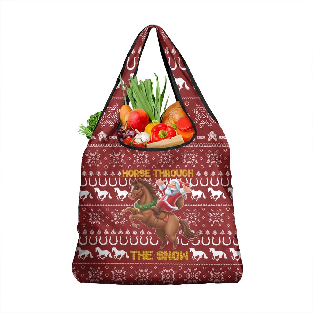 Horse Through The Snow Christmas Design Grocery Bag Xmas Holiday Patterns - Wonder Print Shop