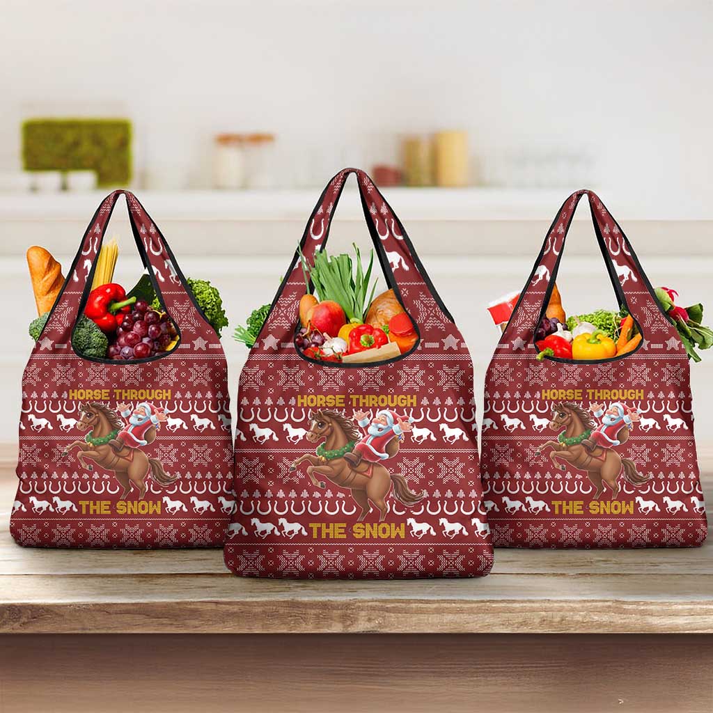 Horse Through The Snow Christmas Design Grocery Bag Xmas Holiday Patterns - Wonder Print Shop