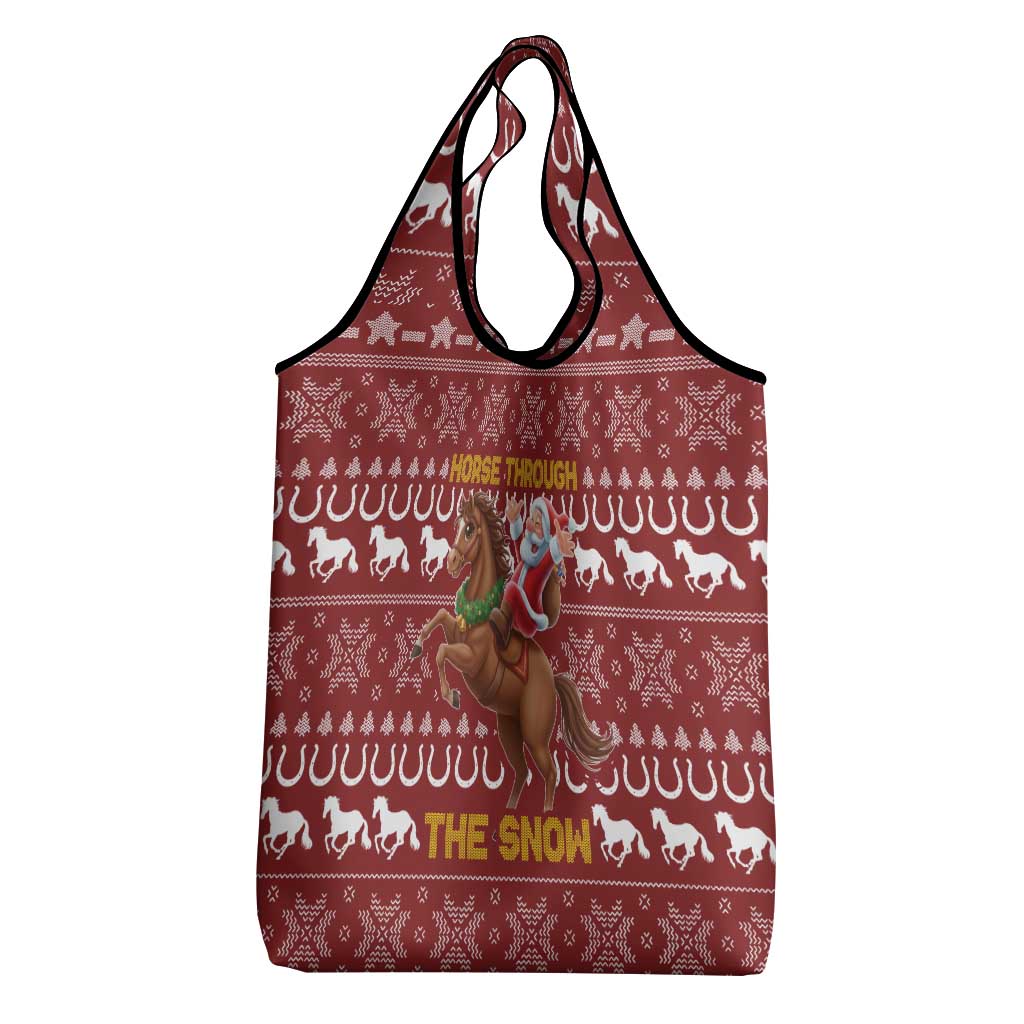 Horse Through The Snow Christmas Design Grocery Bag Xmas Holiday Patterns - Wonder Print Shop