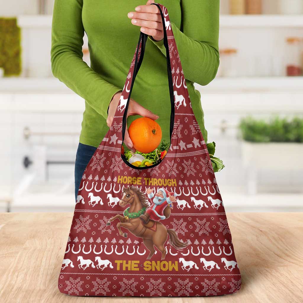 Horse Through The Snow Christmas Design Grocery Bag Xmas Holiday Patterns - Wonder Print Shop