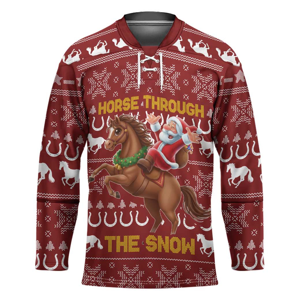 Horse Through The Snow Christmas Design Hockey Jersey Xmas Holiday Patterns - Wonder Print Shop
