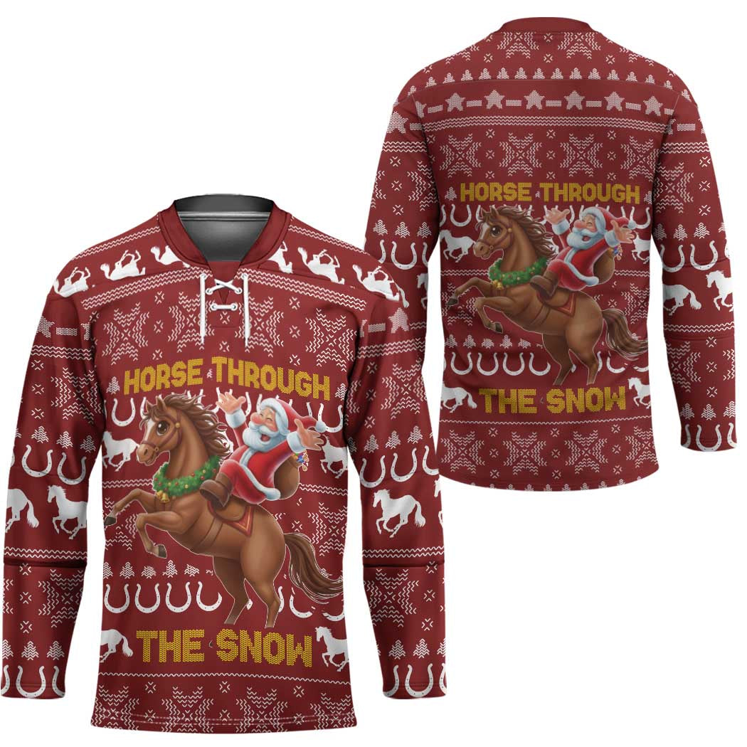 Horse Through The Snow Christmas Design Hockey Jersey Xmas Holiday Patterns - Wonder Print Shop