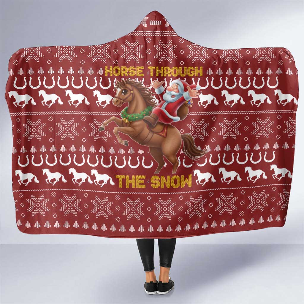 Horse Through The Snow Christmas Design Hooded Blanket Xmas Holiday Patterns - Wonder Print Shop