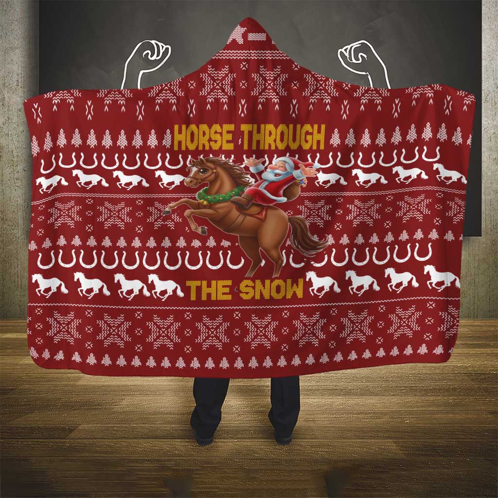 Horse Through The Snow Christmas Design Hooded Blanket Xmas Holiday Patterns - Wonder Print Shop
