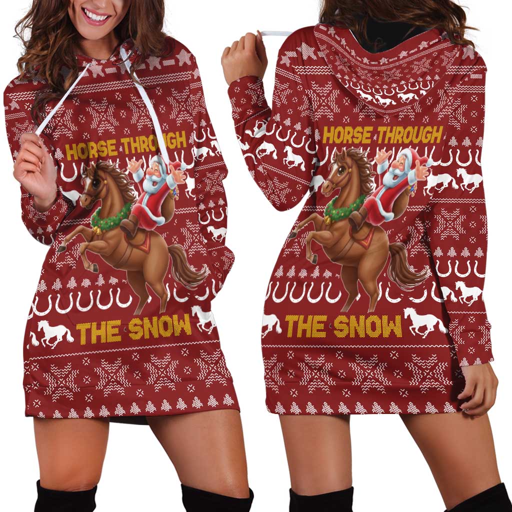 Horse Through The Snow Christmas Design Hoodie Dress Xmas Holiday Patterns - Wonder Print Shop