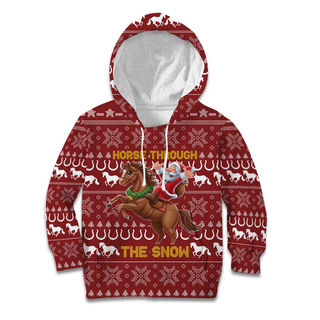 Horse Through The Snow Christmas Design Kid Hoodie Xmas Holiday Patterns - Wonder Print Shop