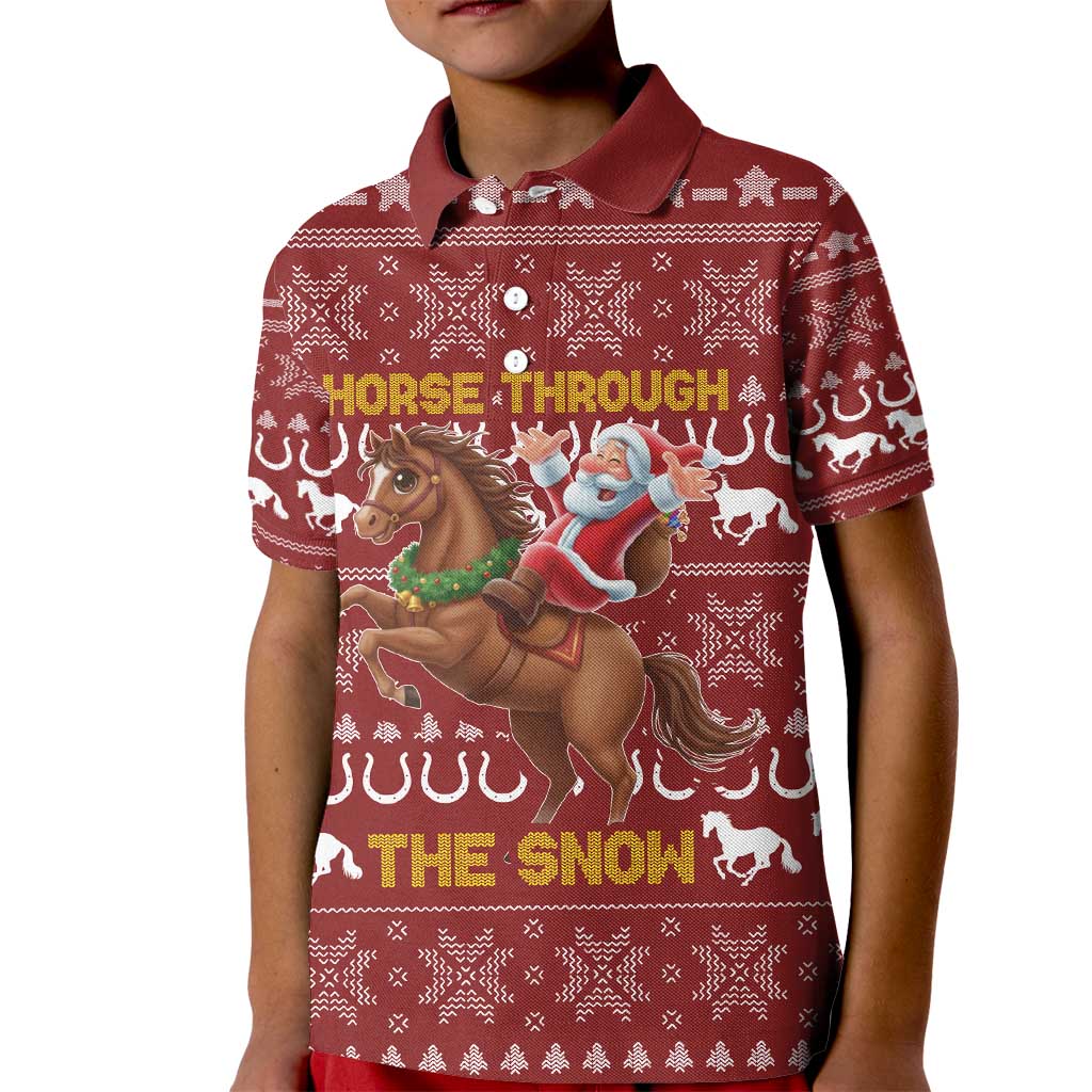 Horse Through The Snow Christmas Design Kid Polo Shirt Xmas Holiday Patterns - Wonder Print Shop