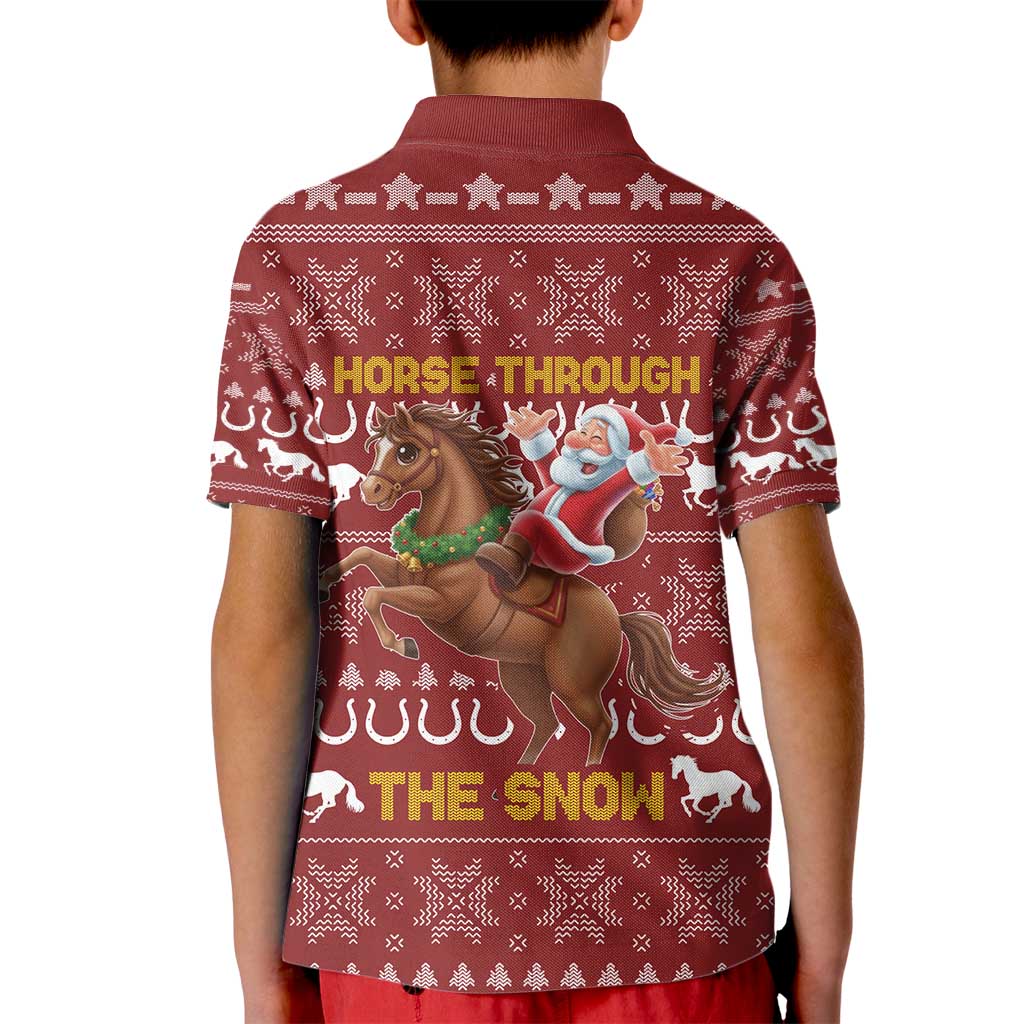 Horse Through The Snow Christmas Design Kid Polo Shirt Xmas Holiday Patterns - Wonder Print Shop