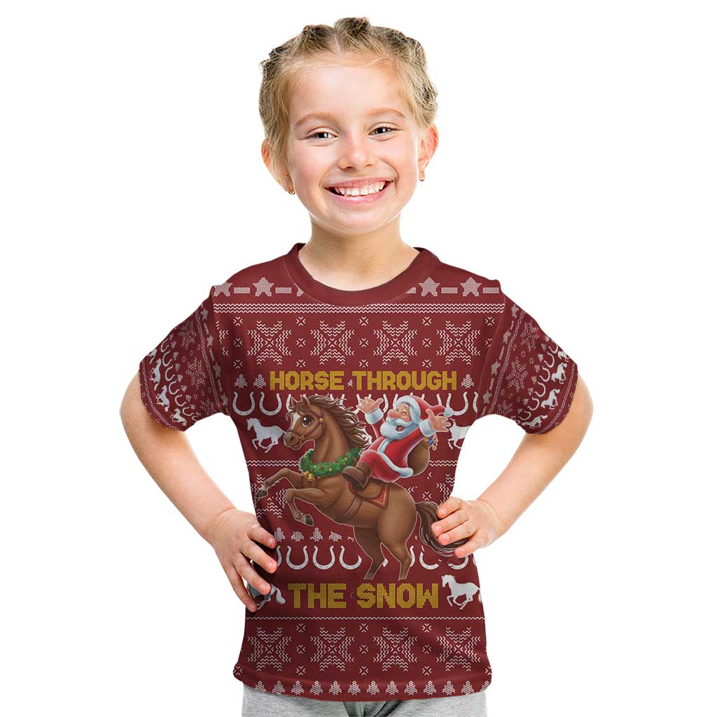 Horse Through The Snow Christmas Design Kid T Shirt Xmas Holiday Patterns - Wonder Print Shop
