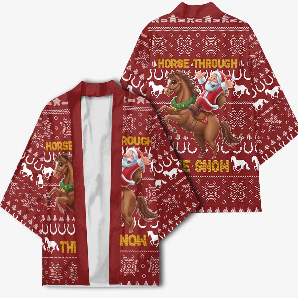Horse Through The Snow Christmas Design Kimono Xmas Holiday Patterns - Wonder Print Shop