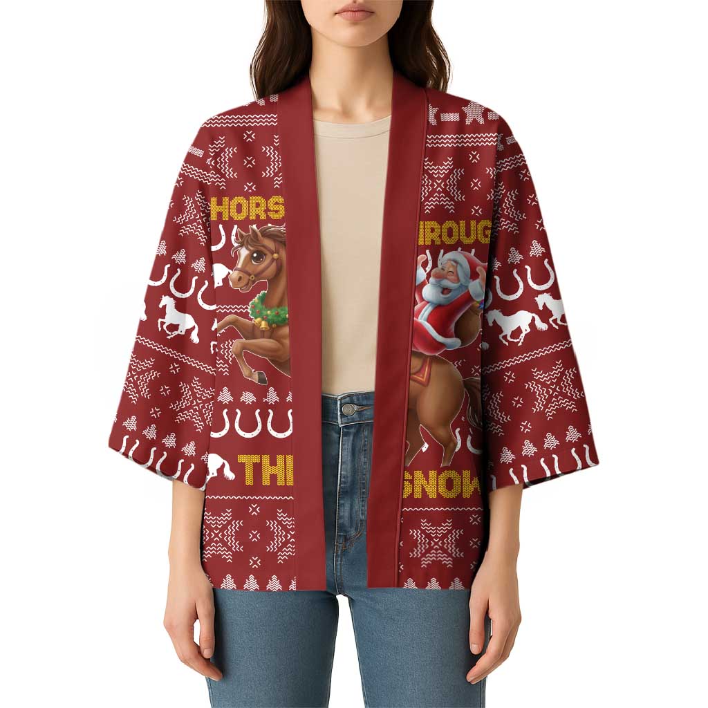 Horse Through The Snow Christmas Design Kimono Xmas Holiday Patterns - Wonder Print Shop