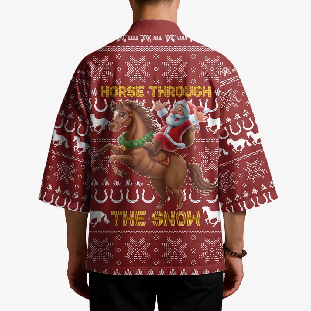 Horse Through The Snow Christmas Design Kimono Xmas Holiday Patterns - Wonder Print Shop