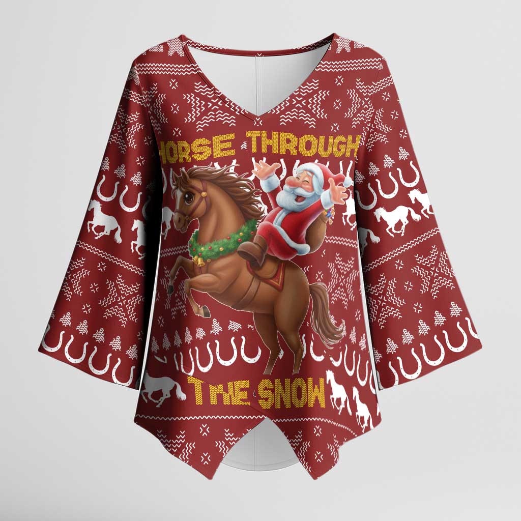 Horse Through The Snow Christmas Design Kimono Sleeve Blouse Xmas Holiday Patterns - Wonder Print Shop