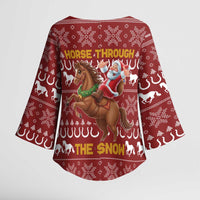 Horse Through The Snow Christmas Design Kimono Sleeve Blouse Xmas Holiday Patterns - Wonder Print Shop
