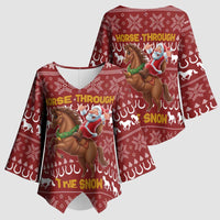 Horse Through The Snow Christmas Design Kimono Sleeve Blouse Xmas Holiday Patterns - Wonder Print Shop