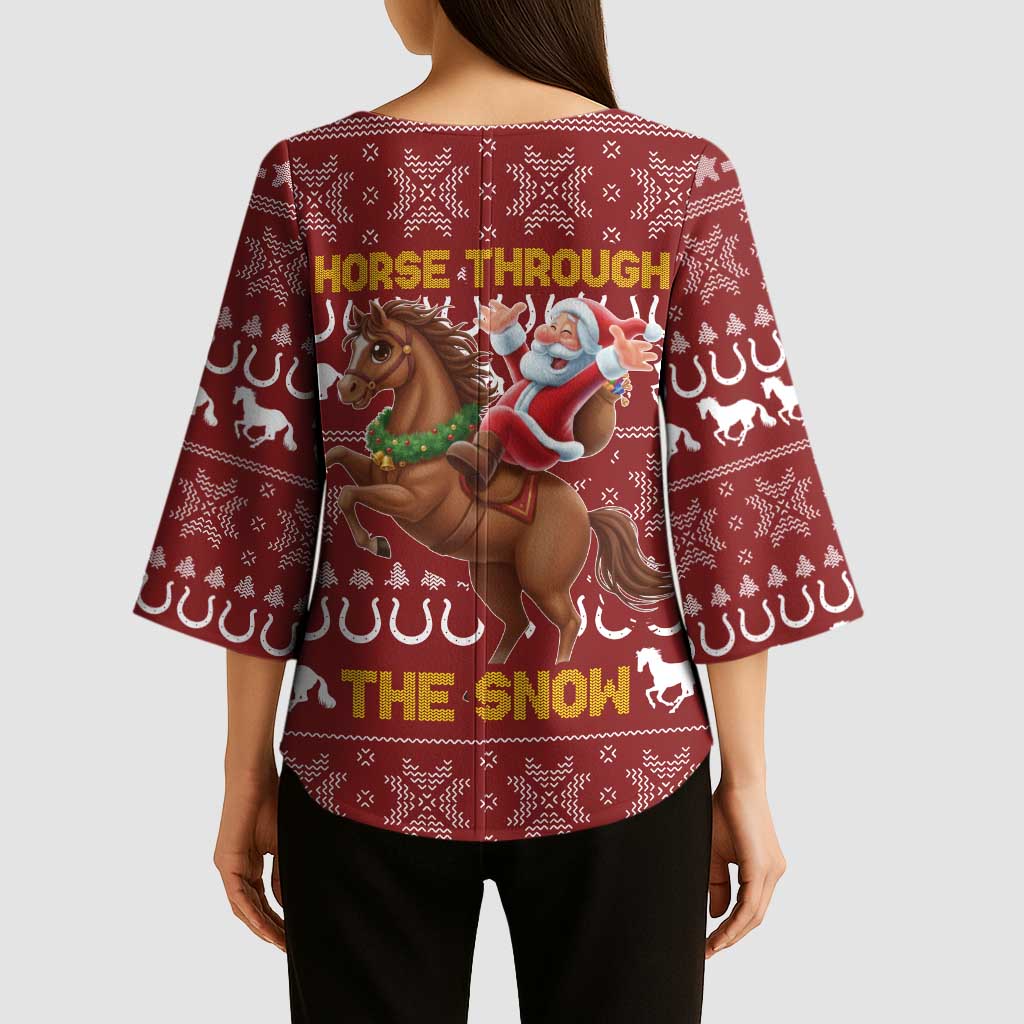 Horse Through The Snow Christmas Design Kimono Sleeve Blouse Xmas Holiday Patterns - Wonder Print Shop