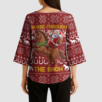 Horse Through The Snow Christmas Design Kimono Sleeve Blouse Xmas Holiday Patterns - Wonder Print Shop