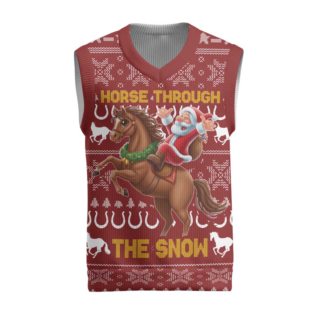 Horse Through The Snow Christmas Design Christmas Knitted V-Neck Vest Xmas Holiday Patterns - Wonder Print Shop